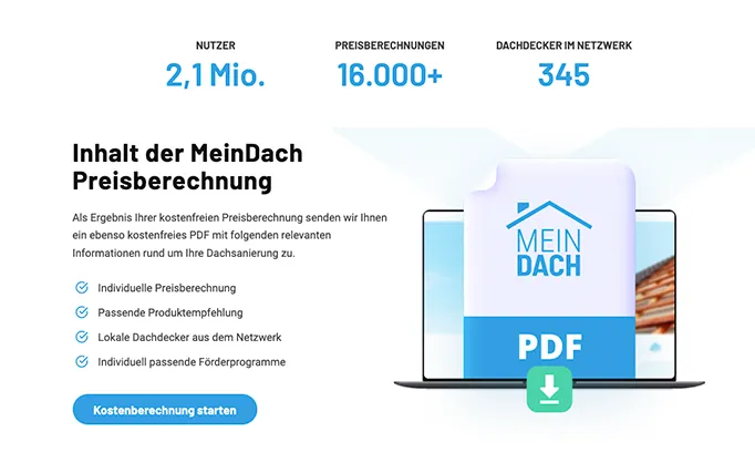 Screenshot von der MeinDach Webseite.