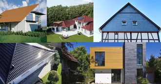 Bildcollage mit verschiedenen Dachformen an Wohnhäusern