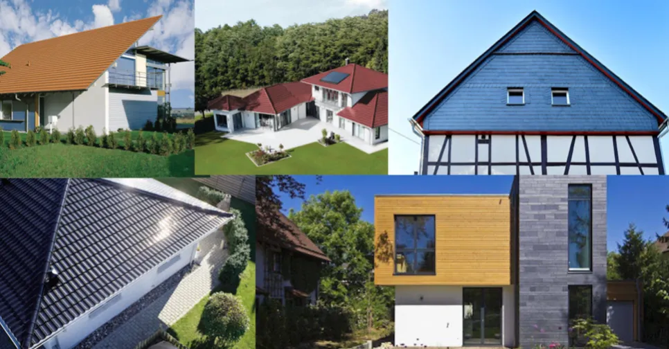 Bildcollage mit verschiedenen Dachformen an Wohnhäusern
