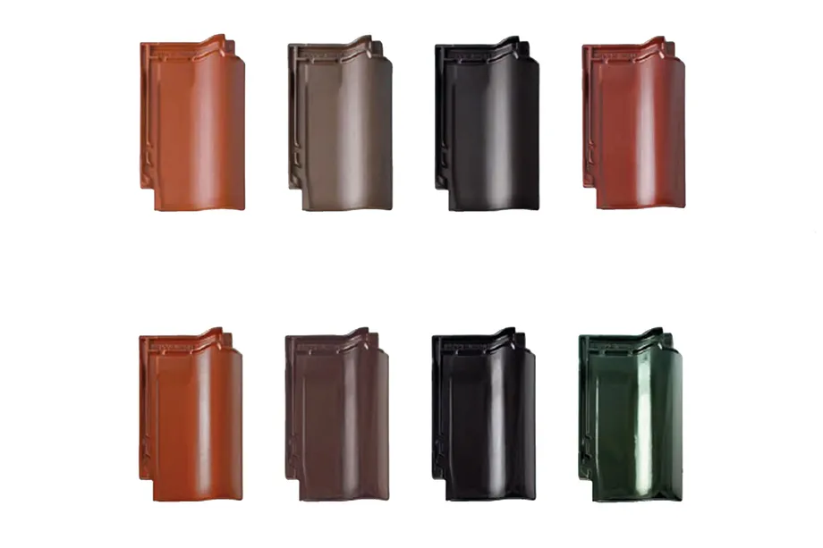Flachdachziegel in verschiedenen Farben.